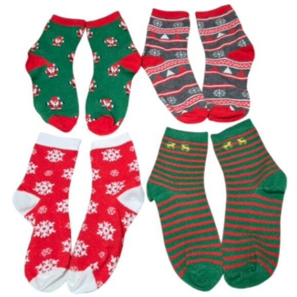 4 Pairs Christmas Unisex Adult Mid-Calf Cozy Knit Socks Gift Set - NEW - Picture 1 of 4